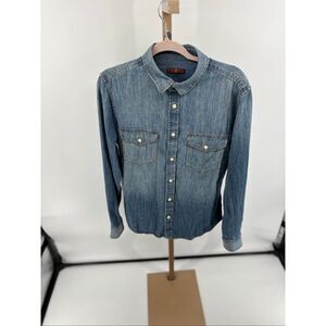 7 For All Mankind Men's Medium Shirt Light Blue Denim Long Sleeve Button